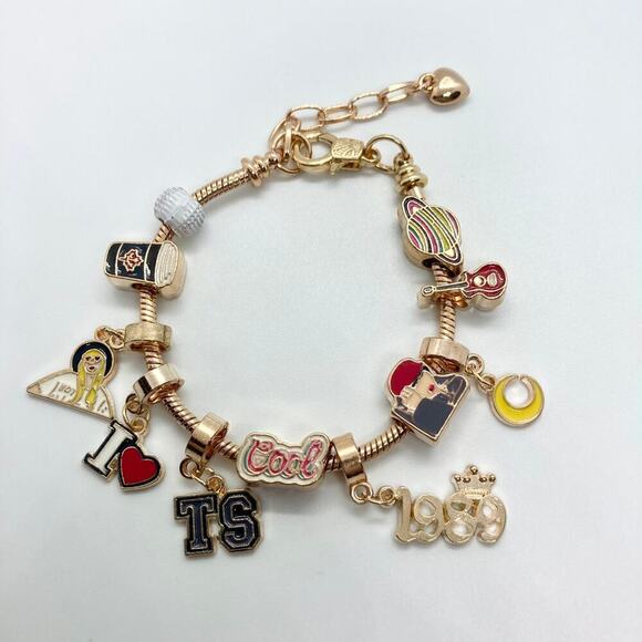 Taylor Swift 1989 Gold Tone Snake Style Charm Bracelet - Picture 3 of 9